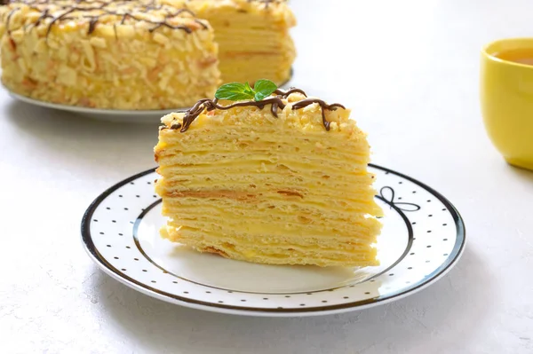 Classic Napoleon Cake Piece Delicious Festive Layered Dessert Puff Pastry — Stock Photo, Image