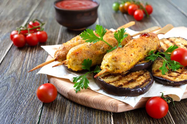 Lula Kebab Grilled Eggplant Pita Bread Dietary Chicken Kebabs Skewer — Stock Photo, Image