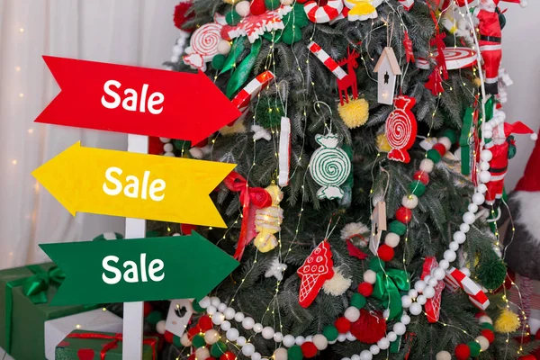 Vícebarevné Cedulka Informativní Nápis Prodeje Vánočního Stromu Prodej Vánočních Novoročních — Stock fotografie