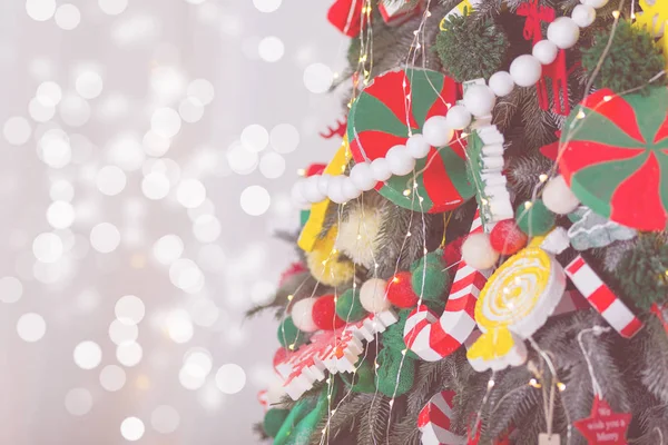 Fundo Natal Com Árvore Natal Decorada Cartão Ano Novo Efeito — Fotografia de Stock