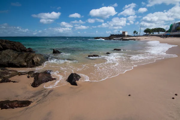 Playa Barra Con Fuerte Santa María Fondo Salvador Bahia Brasil —  Fotos de Stock