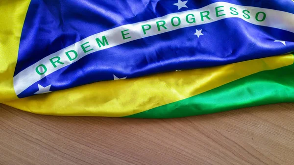 Bandeira Brasileira Fundo Madeira Espaço Cópia — Fotografia de Stock