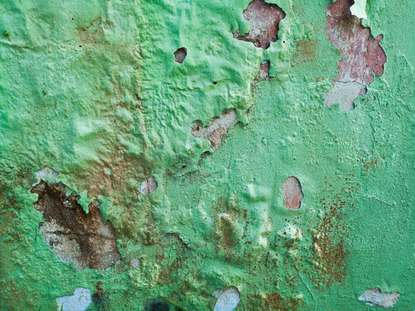 Old Faded Green Concrete Wall Moldy Surface Crumbling Plaster Paint — Stock Photo, Image