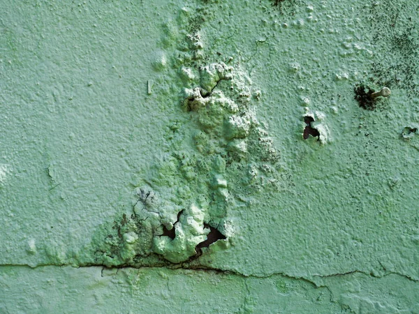 Old Faded Green Concrete Wall Moldy Surface Crumbling Plaster Paint — Stock Photo, Image