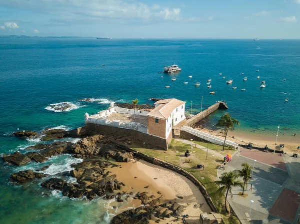 Vista Aérea Drones Praia Porto Barra Salvador Bahia Brasil — Fotografia de Stock