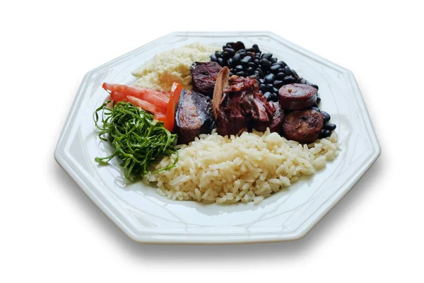 Фейхоада Традиционная Бразильская Еда Пищевая Тарелка Белом Фоне — стоковое фото