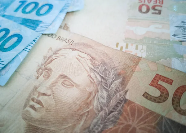 Бразильские Деньги Упакованы Денежные Счета Разной Стоимости Финансовая Концепция — стоковое фото
