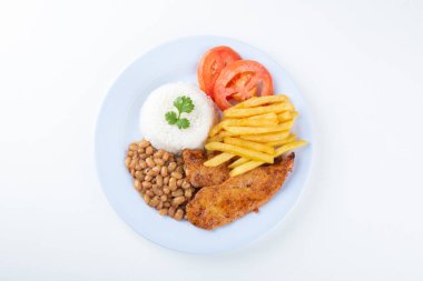 Brezilya yemek tabağı. Beyaz arka plan. Üst görünüm