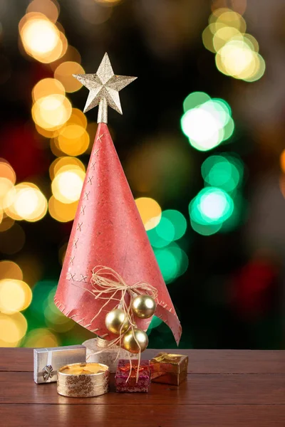 Decoração Natal Árvore Natal Com Presentes Fundo Natal Desfocado — Fotografia de Stock