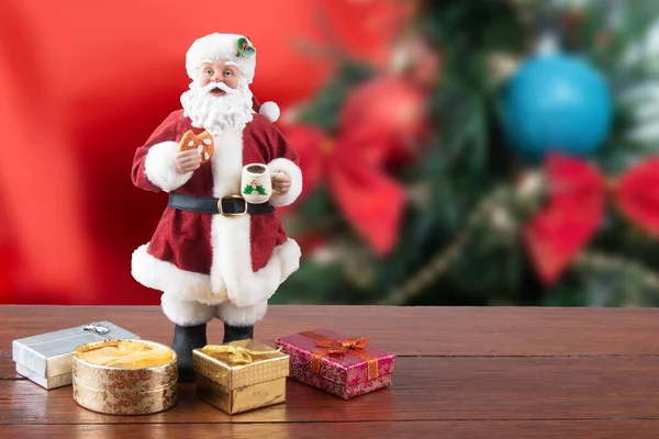 Decoración Navidad Santa Claus Con Regalos Fondo Borroso Navidad — Foto de Stock