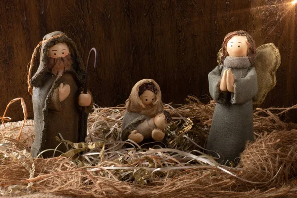 Decoración Tradicional Navidad Belén Con Nacimiento Cristo Rústico — Foto de Stock