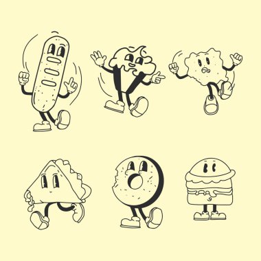 ekmek maskotu retro karakter el çizimi