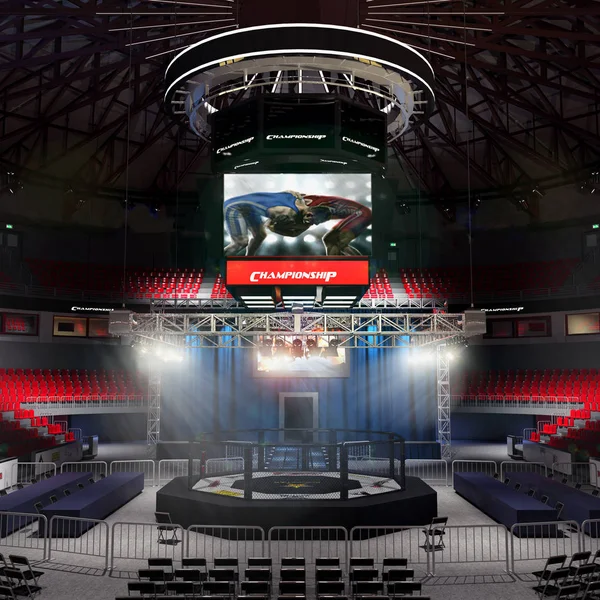 Boxing arena with stadium light 3d rendering
