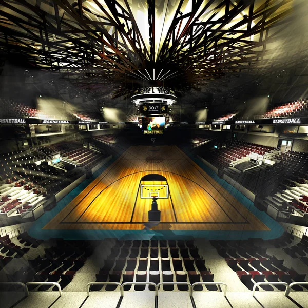 专业篮球场竞技场在灯光3d 例证 — 图库照片