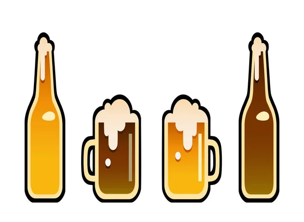 Botellas y vasos de cerveza — Vector de stock