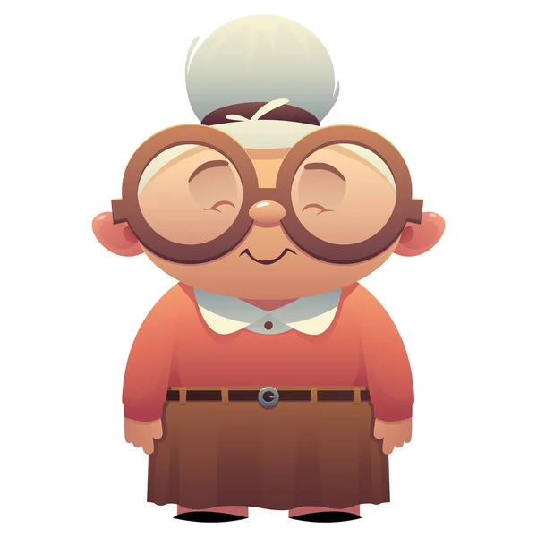 Senhora Velha Avó Agradável Com Óculos Sorrisos Personagem Dos Desenhos — Vetor de Stock