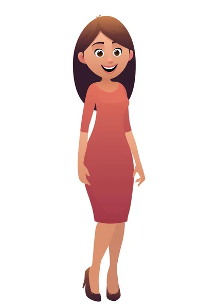 Dibujos Animados Lindo Personaje Hermosa Mujer Sonriendo Vector Aislado — Vector de stock
