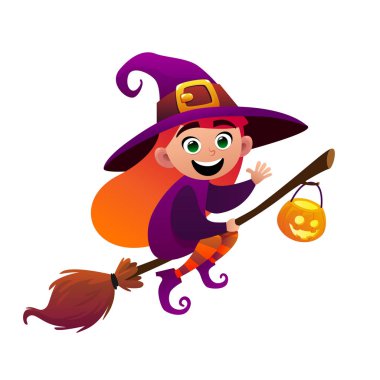 Bir cadının süpürge beyaz arka plan vektör üzerinde uçar