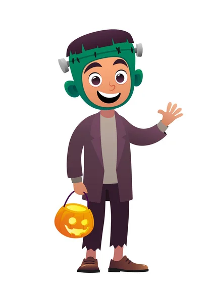 Personnage Bande Dessinée Enfant Costume Frankenstein Monstre Halloween Vecteur — Image vectorielle