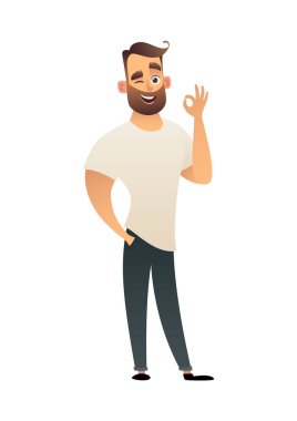 Jest Tamam tamam vektör illüstrasyon izole karikatür tarzı içinde gösterilen adam