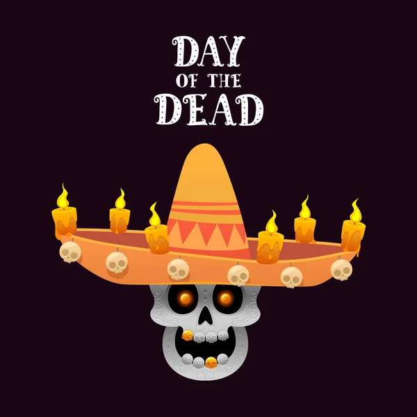 Crânio Mexicano Com Sombrero Velas Dia Fundo Escuro Vetor Morto —  Vetores de Stock