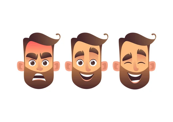 Conjunto Emociones Faciales Masculinas Hombre Barbudo Personaje Emoji Con Diferentes — Vector de stock