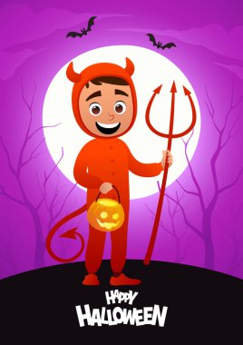 Mutlu Cadılar Bayramı Karikatür Karakter Kostüm şeytan çocuk vektör