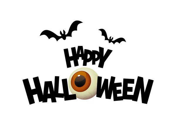 Feliz Halloween Banner Texto Negro Con Vector Ojos Dibujos Animados — Vector de stock