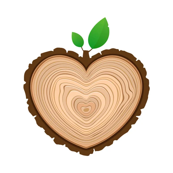 Encanta Cortar Madera Como Símbolo Del Corazón Con Anillos Madera — Vector de stock