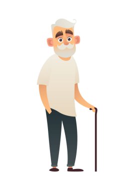 Yaşlı adamla mutlu: baston vektör illüstrasyon izole
