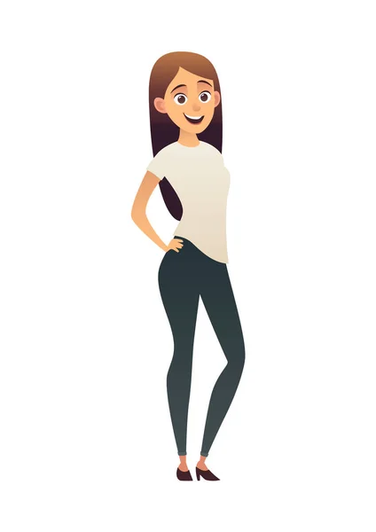 Dibujos Animados Lindo Personaje Hermosa Mujer Sonriendo Vector Aislado — Vector de stock
