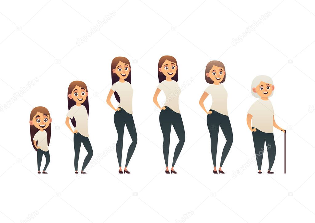 Character of a woman in different ages generation of people and stages of growing up vector