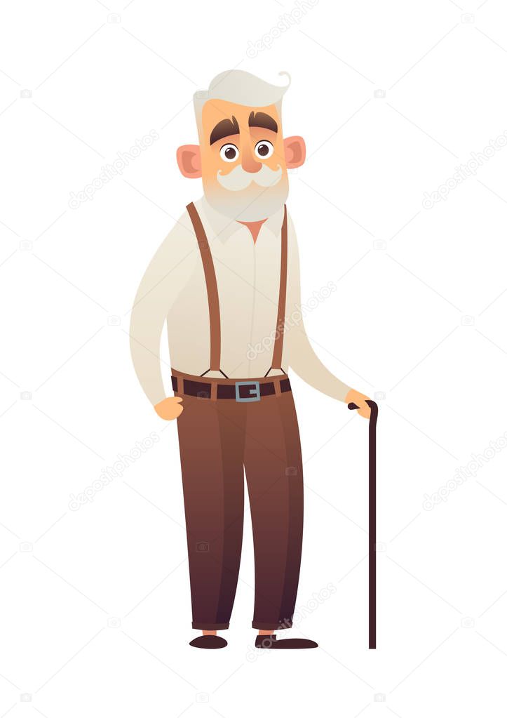 Old man with cane elderly senior on white background isolated