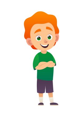 Vektör karikatür Kızıl saçlı çocuk poz silah izole beyaz arka plan üzerinde çarpı işareti