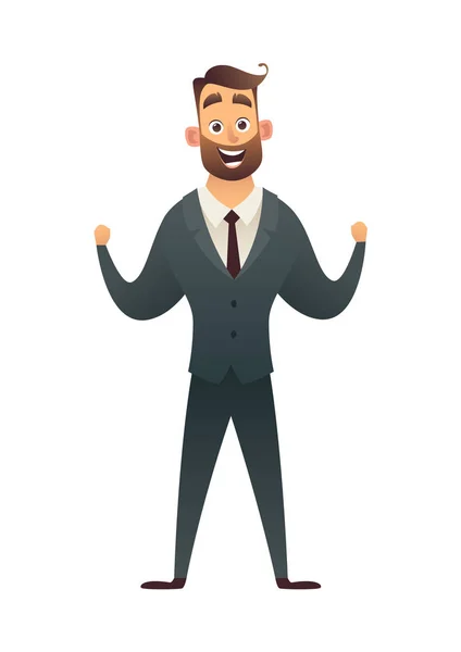 Exitoso Encantador Personaje Hombre Negocios Regocijan Éxito Sobre Fondo Blanco — Vector de stock