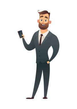 Başarılı sakal işadamı ile telefon iş karakter izole
