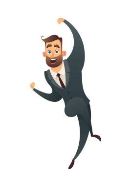 Beyaz zemin üzerine sevinç için atlama kazanan izole neşeli başarılı iş adamı