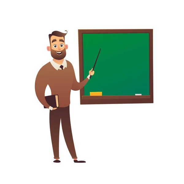 Teacher Professor Standing Front Blackboard Teaching Student Classroom Vector — Stock Vector