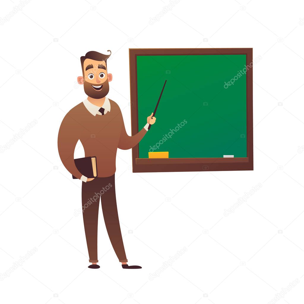 Teacher professor standing in front of blackboard teaching student in classroom vector
