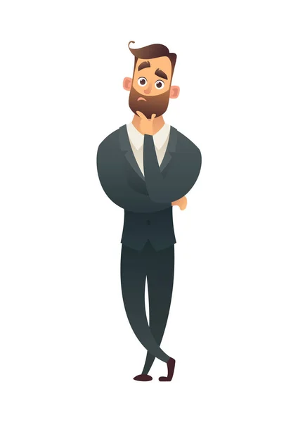 Hombre Negocios Barba Exitoso Personaje Tiene Pregunta Hombre Negocios Pensar — Vector de stock