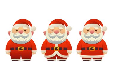 Sevimli Noel Baba çizgi film tatil semboller farklı kıyafetler vektör çizim olarak ayarla