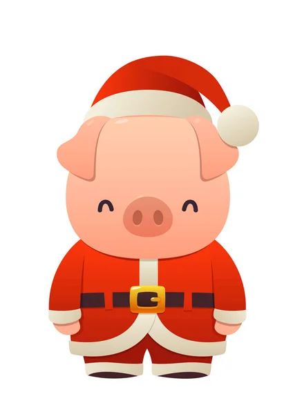 Sladké Prasátko Santa Kostým Prase Cartoon Charakter Pro Pohlednice Vánoční — Stockový vektor