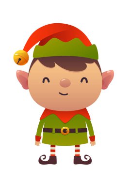 Küçük sevimli çizgi Elf vektör çizim beyaz arka plan üzerinde Noel karakter izole