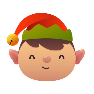 Küçük sevimli çizgi Elf baş vektör çizim beyaz arka plan üzerinde Noel karakter izole