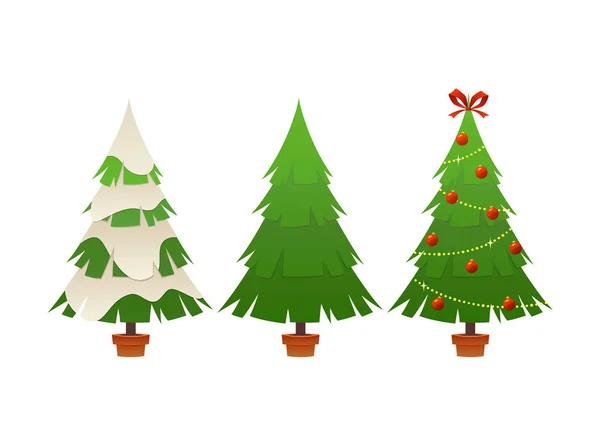 Colección Vectorial Dibujos Animados Árbol Navidad Aislado Sobre Fondo Blanco — Vector de stock