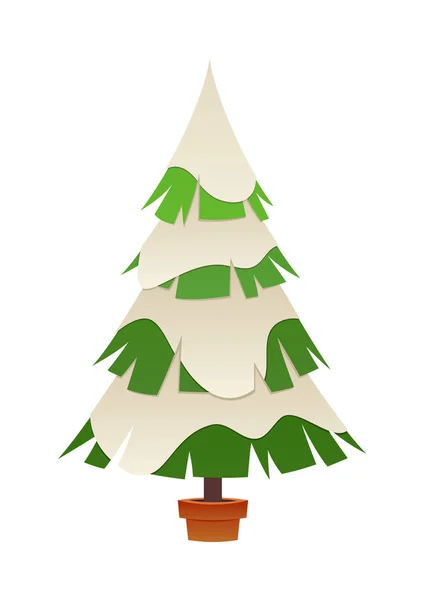 Árbol Navidad Invierno Con Tarjeta Vectorial Dibujos Animados Nieve Para — Vector de stock