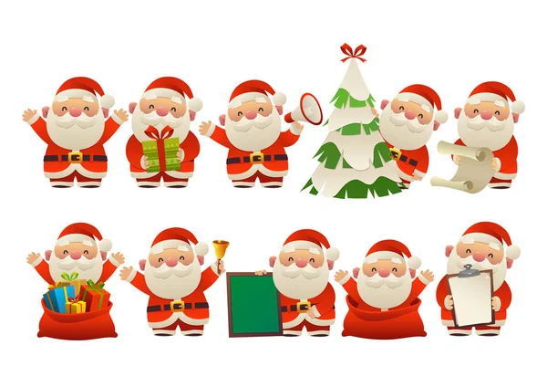 Sammlung Von Glücklichen Niedlichen Weihnachten Weihnachtsmann Vektor Isoliert — Stockvektor