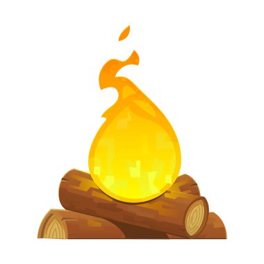 Beyaz arka planda izole karikatür kampı şenlik ateşi