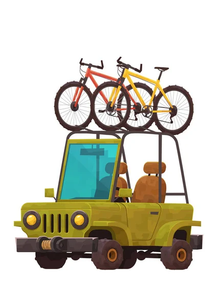 Carro fresco com bicicletas no rack superior isolado —  Vetores de Stock