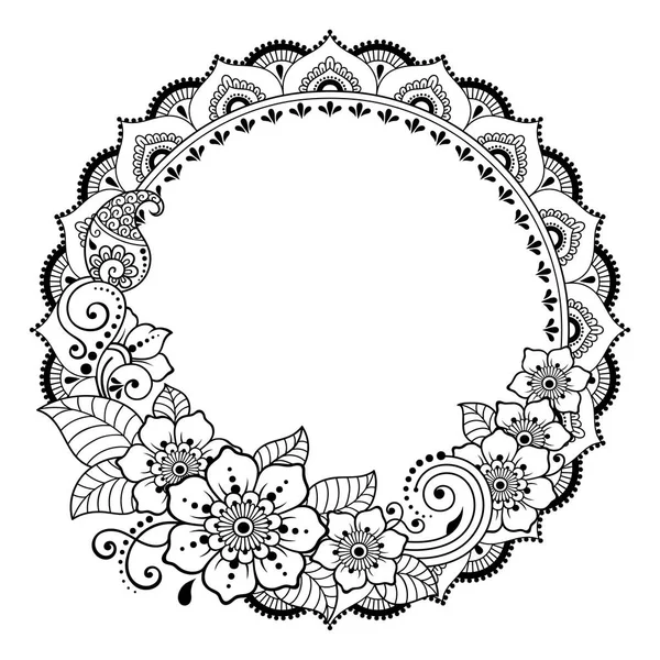 Kına Mehndi, dövme, dekorasyon için mandala şeklinde dairesel desende-çerçeve. Dekoratif süsleme etnik oryantal tarzı. Boyama kitabı sayfası.